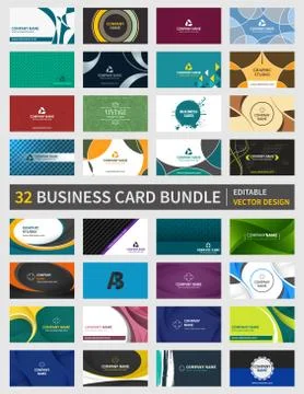 Set of 32 creative business card bundle. Vector design. Stock Illustration