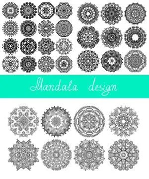 Set of 33 mandala design, circle ornament collection for print Stock Illustration