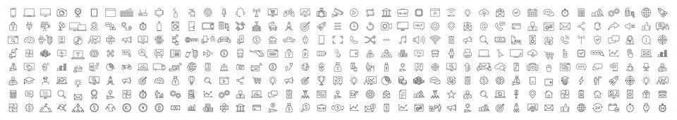 Set of 330 Technology and Electronics and Devices web icons in line style. .. Stock Illustration