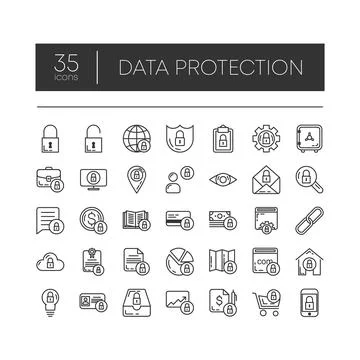Set of 35 line icons of data protection for modern concepts, web and apps on  Stockillustratie
