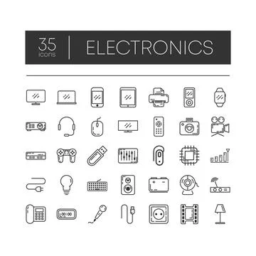Set of 35 line icons of electronics for modern concepts, web and apps on whit Stock Illustration