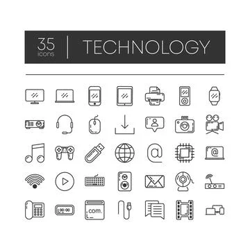 Set of 35 line icons technology for modern concepts, web and apps on white ba Stock Illustration
