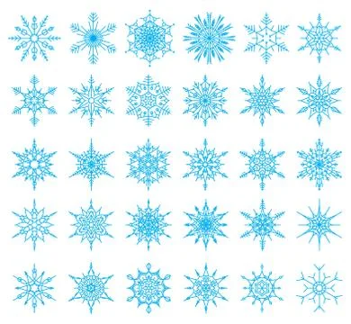 Set of 36 snowflakes, vector illustration Stock Illustration
