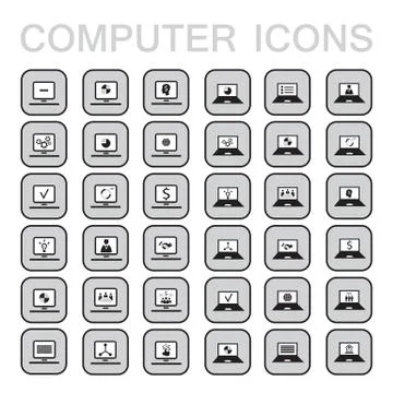 Set of 36 web icons for computer and laptop, technology, electronics, business Stock Illustration