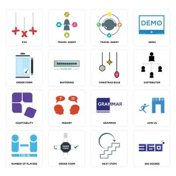 Set of 360 degree, next steps, number players, grammar, adaptability, christm Free Stock Illustration