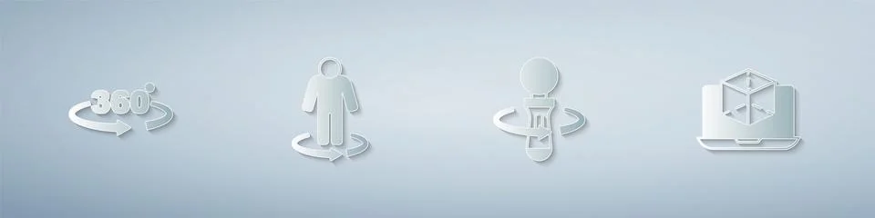 Set 360 degree view, 3d modeling, VR controller game and . Paper art style Stock Illustration