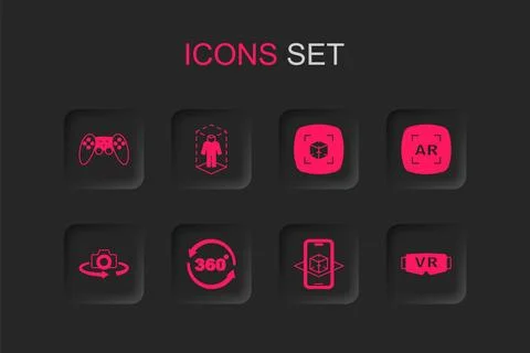 Set 360 degree view, 3d modeling, Gamepad, Augmented reality AR, Virtual gl.. Stock Illustration