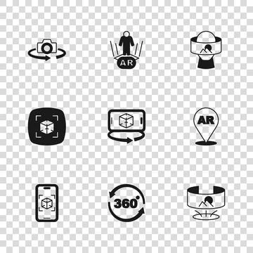 Set 360 degree view, Augmented reality AR, 3d modeling, Virtual glasses, an.. Stock Illustration