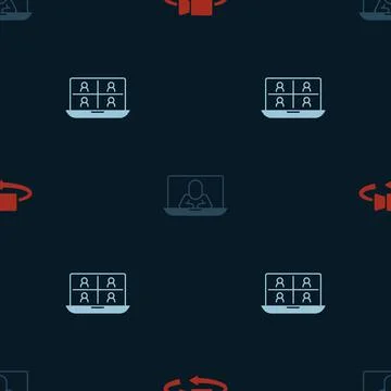 Set 360 degree view, Video chat conference and on seamless pattern. Vector Illustrazione stock