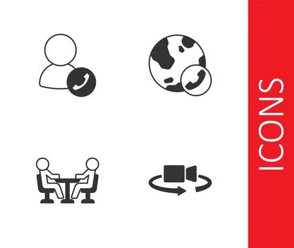 Set 360 degree view, Video chat conference, Meeting and icon. Vector Stock Illustration