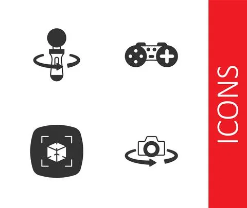 Set 360 degree view, VR controller game, 3d modeling and Gamepad icon. Vector 스톡 일러스트