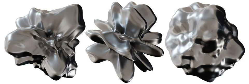 Set of 3D abstract, chrome shapes with futuristic design, isolated on white.. 스톡 일러스트