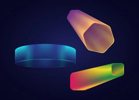 Set of 3D abstract gradient shapes. Ring, cone, polygon. Collection of unusual Stock Illustration