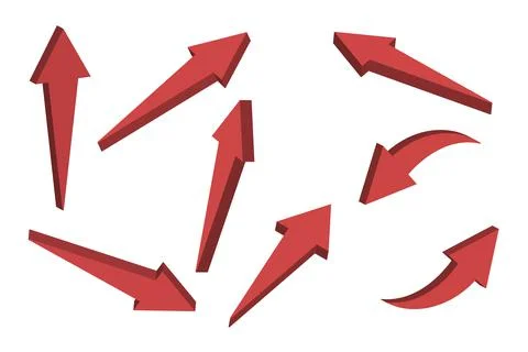 Set of 3d arrows with different positions in red Stock Illustration