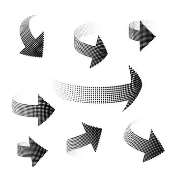 Set of 3D arrows halfton, distorted in space. Elements for design. 스톡 일러스트