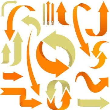 Set of 3D arrows in orange and beige. Stock Illustration