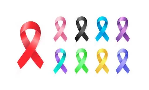 Set of 3d Awareness Ribbons in different colors. Colorful Medical type icon Stock Illustration
