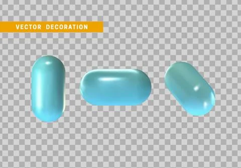 Set 3d blue capsule. Geometric Shapes Objects. Realistic geometry elements. p Stock Illustration