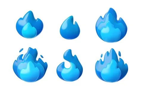 Set of 3D blue flame icons for online interaction on isolated background. Ilustración de archivo