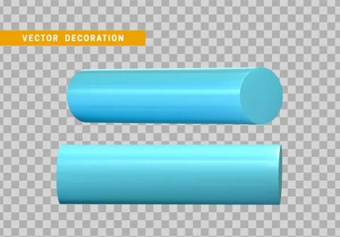 Set of 3d blue Geometric Shapes Objects round steel, bar, metal round timber. Stock Illustration
