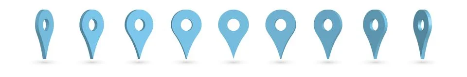 Set of 3D blue map pointers Stock Illustration