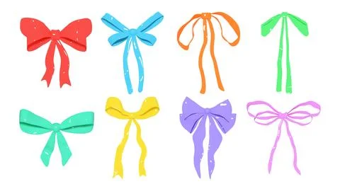 Set of 3D bows with plastic effect. Design elements in cute doll style イラスト素材