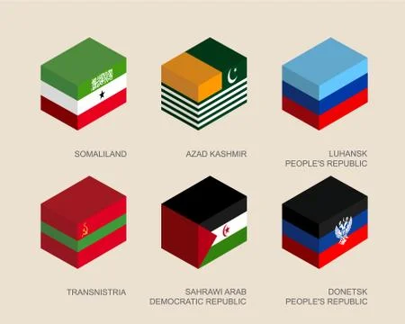 Set of 3d boxes with flags of disputed territories Stock Illustration