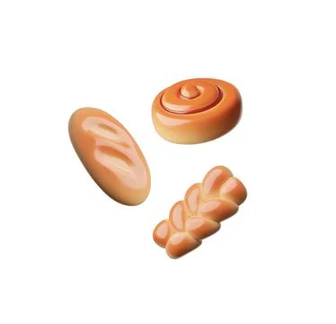 Set of 3D bread of various shapes: loaves and a bun on a white background 스톡 일러스트