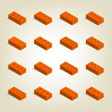 Set of 3d bricks in isometric, vector illustration. Stock Illustration