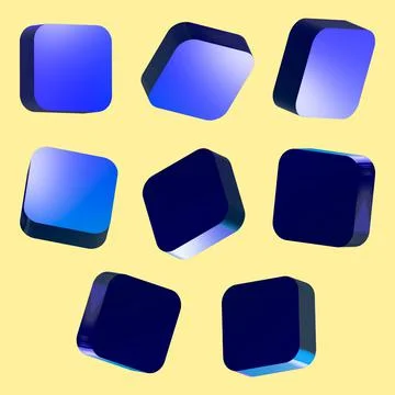 Set 3D of button blue and light blue cubes, squares, isolated. Stock Illustration