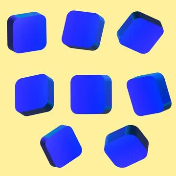 Set 3D of button blue and light blue cubes, squares, isolated. Stock Illustration