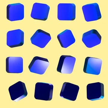 Set 3D of button blue and light blue cubes, squares, isolated. Stock Illustration