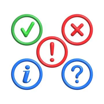A set of 3D buttons. Buttons with a question mark, an information button, a.. Illustration