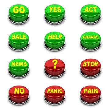 Set of 3D buttons. Red and green on white background. Concept 3D illustration Stockillustratie