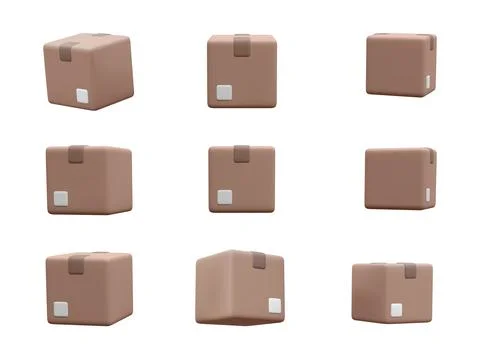 Set of 3d cardboard closed boxes isolated on white background. Realistic deli Illustrazione stock