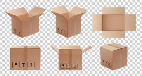 Set of 3d Cardboard shipping box Stock Illustration