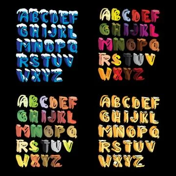 Set of 3d cartoon hand lettered alphabeth Stock Illustration