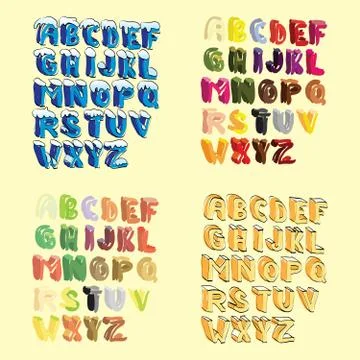 Set of 3d cartoon hand lettered alphabeth Stock Illustration