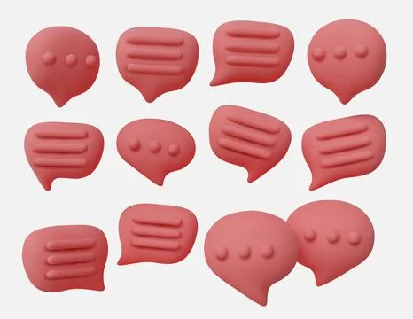 Set of 3D chat bubbles with text symbols, perfect for messaging, social media Illustrazione stock