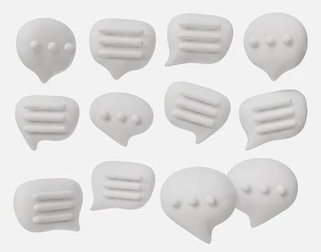 Set of 3D chat bubbles with text symbols, perfect for messaging, social media Illustrazione stock