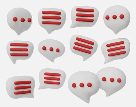 Set of 3D chat bubbles with text symbols, perfect for messaging, social media Stock Illustration