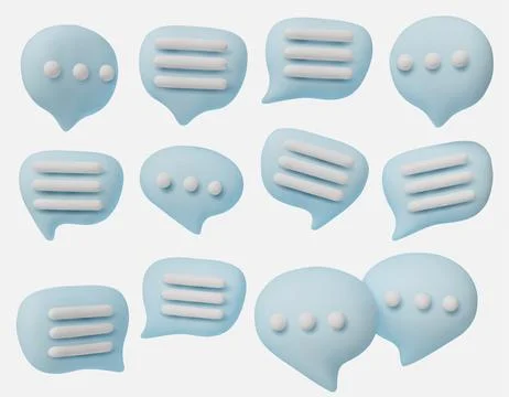 Set of 3D chat bubbles with text symbols, perfect for messaging, social media Stock Illustration