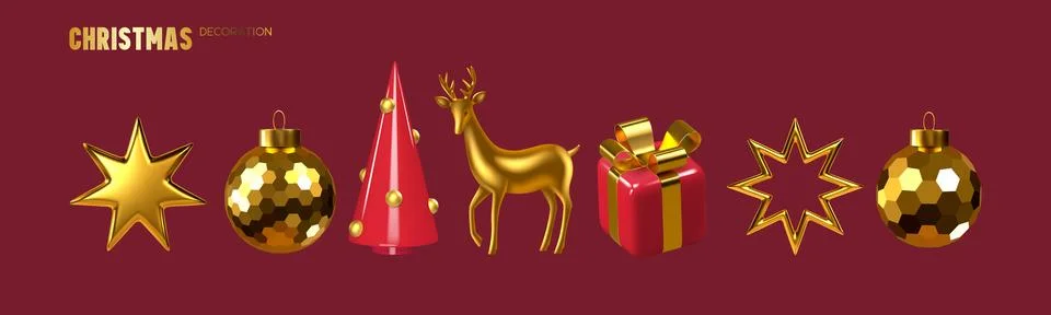 Set of 3D Christmas decorative elements Stock Illustration