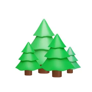 A set of 3D Christmas trees for a game or design background. Ilustración de archivo