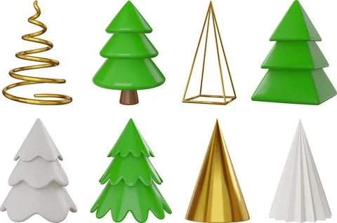 Set 3d christmas trees Stock Illustration