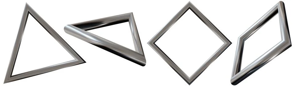 Set of 3D chrome geometric frames, isolated on white background. Modern met.. Stock Illustration