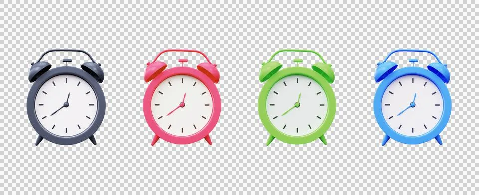 Set of 3D clock or retro alarm clock icons Stock Illustration