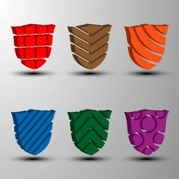 Set of 3d colored shields. Stock Illustration