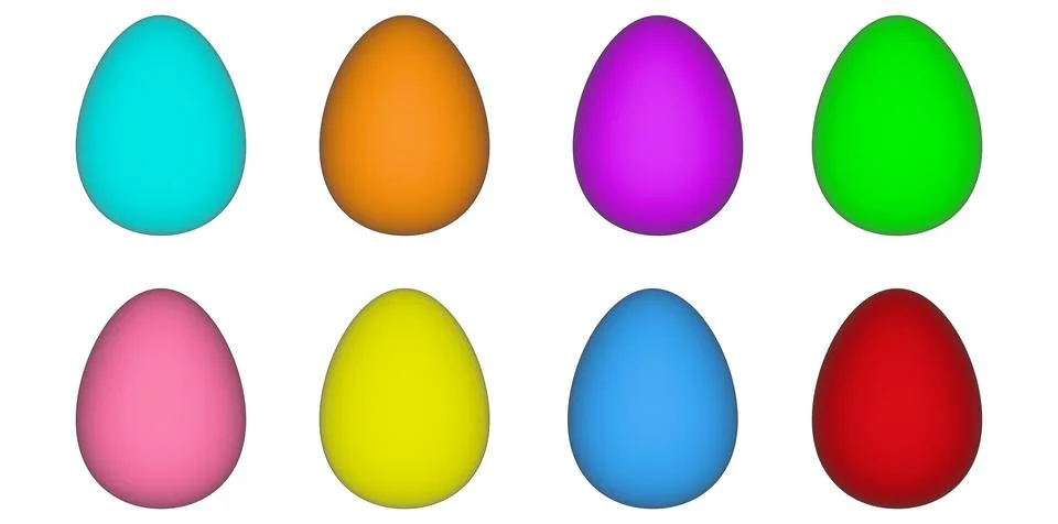 Set of 3D colorful Easter eggs in eight different shades on white background Illustrazione stock