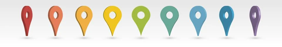 Set of 3D colorful map pointers Stock Illustration